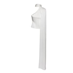 MAGDA BUTRYM SILK WRAP NECK TOP IN CREAM