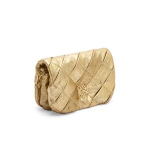 LOEWE GOYA PUFFER MINI BAG IN PLEATED METALLIC LEATHER