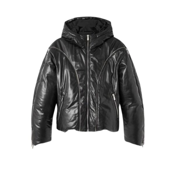 VERSACE LEATHER ZIP PUFFER JACKET