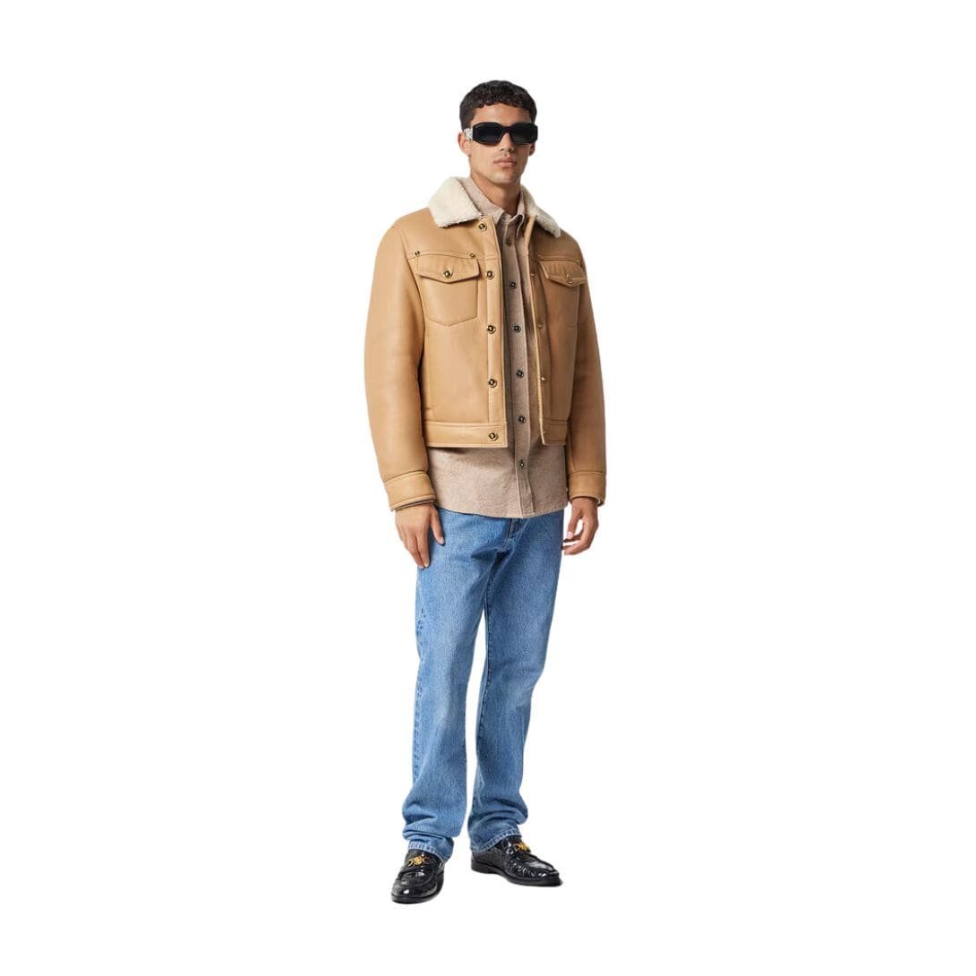 VERSACE SHEARLING LEATHER BLOUSON JACKET - Image 5
