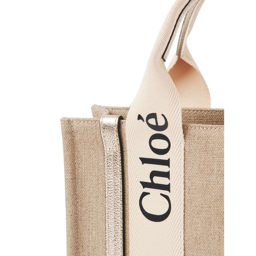CHLOE SMALL WOODY TOTE BAG WITH STRAP LIGHT GOLD - Image 3