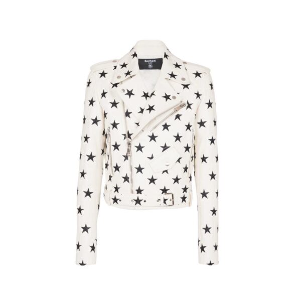 BALMAIN STARS BIKER JACKET IN EMBROIDERED LEATHER