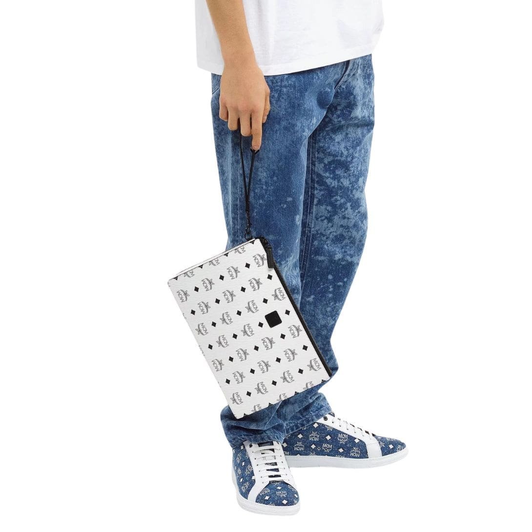 MCM AREN WRISTLET ZIP POUCH IN VISETOS WHITE - Image 5