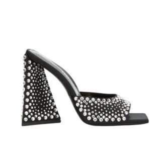 THE ATTICO ”DEVON” BLACK AND CRYSTAL MULE