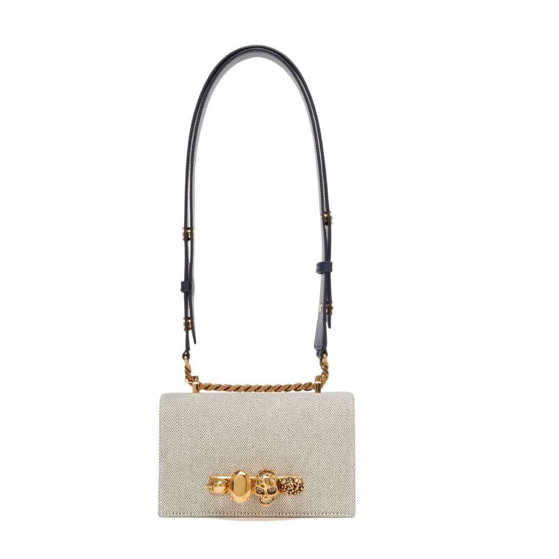 ALEXANDER MCQUEEN WOMANS THE BIKER MINI JEWELLED SATCHEL IN GRAYNAVY - Image 4