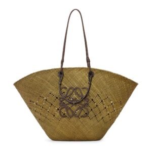 LOEWE LARGE ANAGRAM BASKET BAG IN IRACA PALM AND CALFSKIN