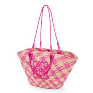 LOEWE ANAGRAM BASKET BAG IN IRACA PALM AND CALFSKIN