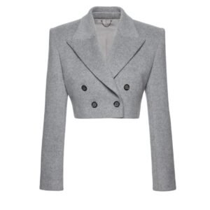 MAGDA BUTRYM CROPPED DOUBLE BREASTED BLAZER IN GREY