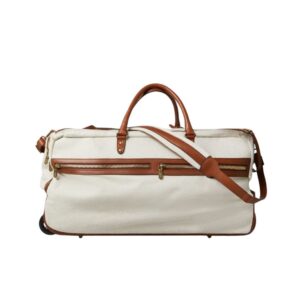 BRUNELLO CUCINELLI COTTON AND LINEN CAVALRY AND CALFSKIN TROLLEY BAG