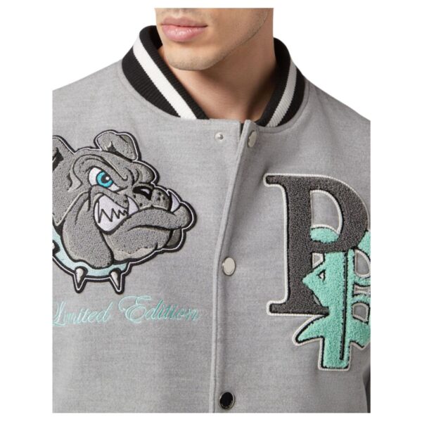 PHILIPP PLEIN WOOLEN CLOTH COLLEGE BOMBER WITH LEATHER ARMS BULLDOGS - Image 5