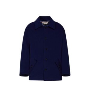 MARNI BLUE WOOL FELT CABAN COAT