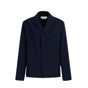 MARNI DEEP BLUE TROPICAL WOOL BLAZER WITH MARNI MENDING
