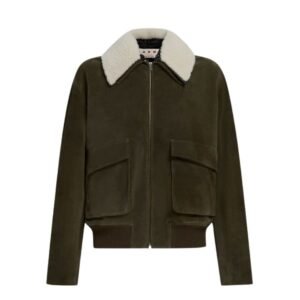 MARNI GREEN SUEDE JACKET WITH SHEARLING COLLAR