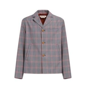 MARNI ORANGE CHECKED TECH WOOL BLAZER