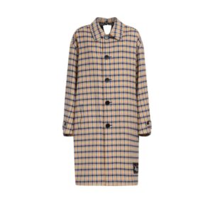 MARNI BLUE AND YELLOW CHECKED WOOL REVERSIBLE COAT