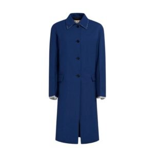 MARNI BLUE TROPICAL WOOL TRENCH COAT