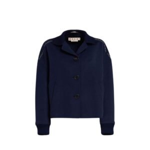 MARNI DEEP BLUE WOOL AND CASHMERE JACKET WITH KNIT TRIMS