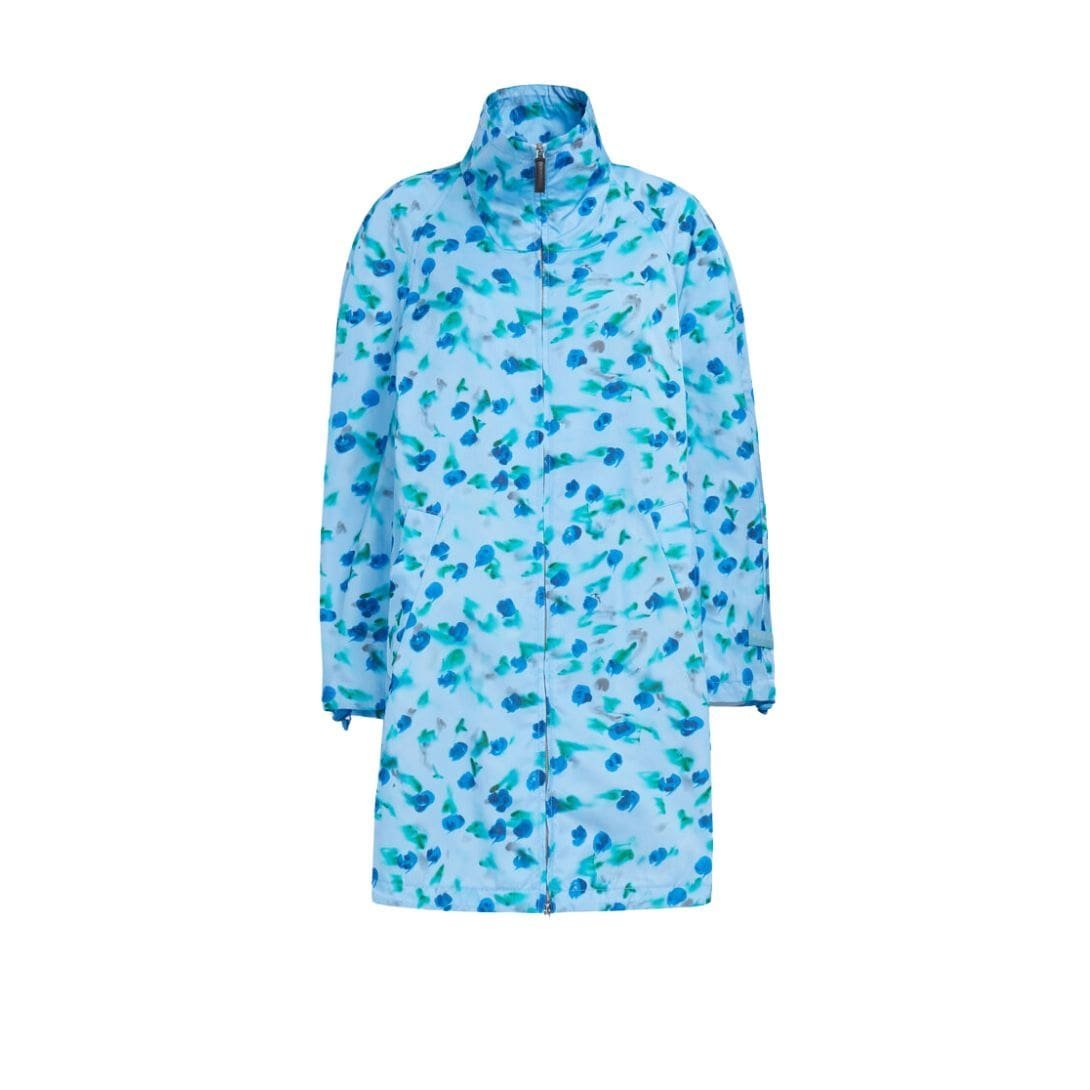 MARNI LIGHT BLUE GATHERED TAFFETA PARKA WITH REVERIE PRINT
