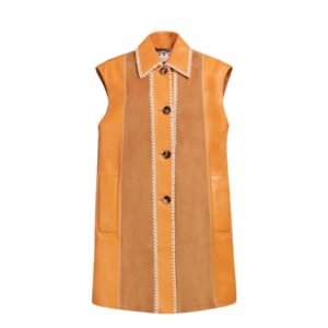 MARNI ORANGE SUEDE AND NAPPA PATCHWORK DRES