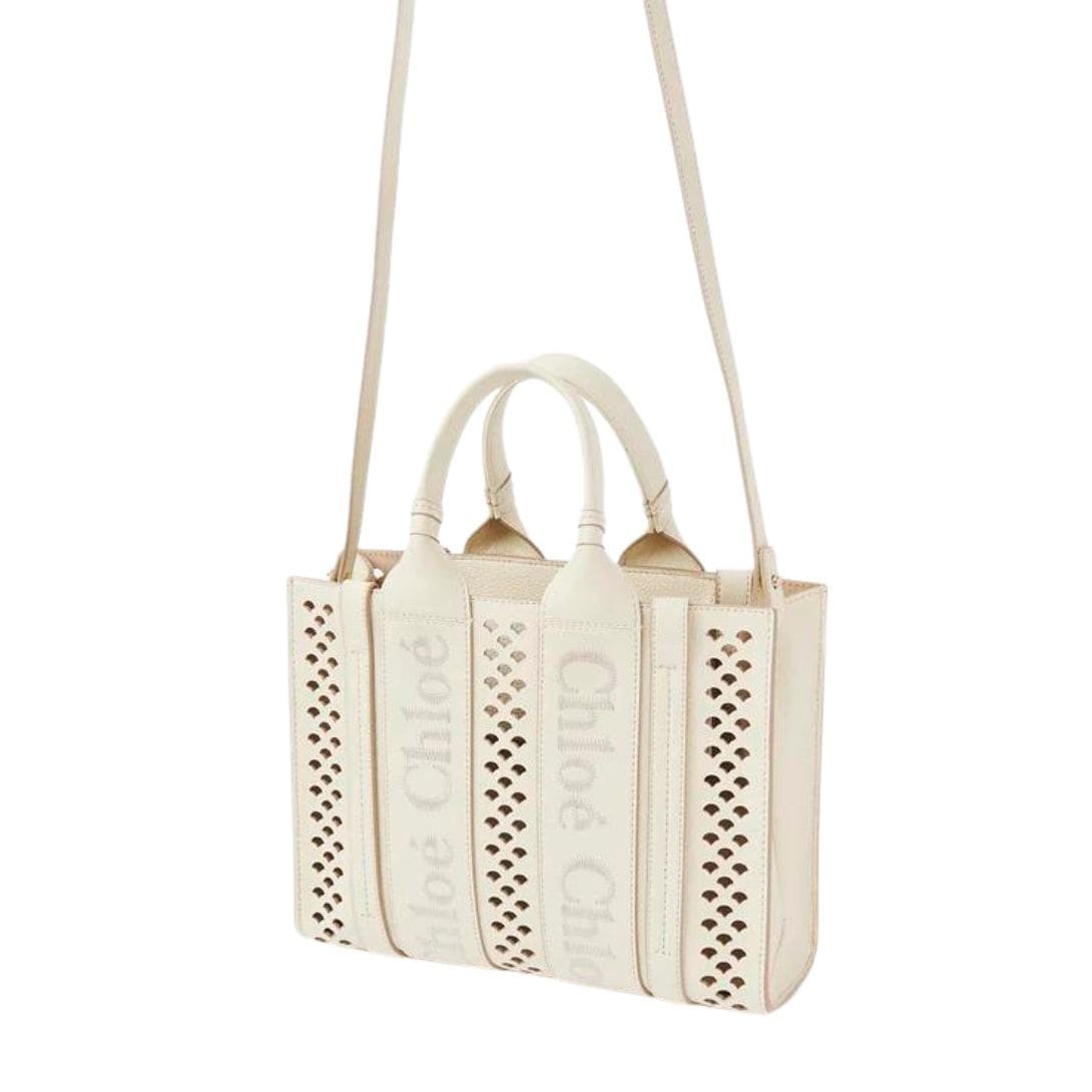 CHLOE SMALL WOODY TOTE BAG WITH STRAP MISTY IVORY - Image 6
