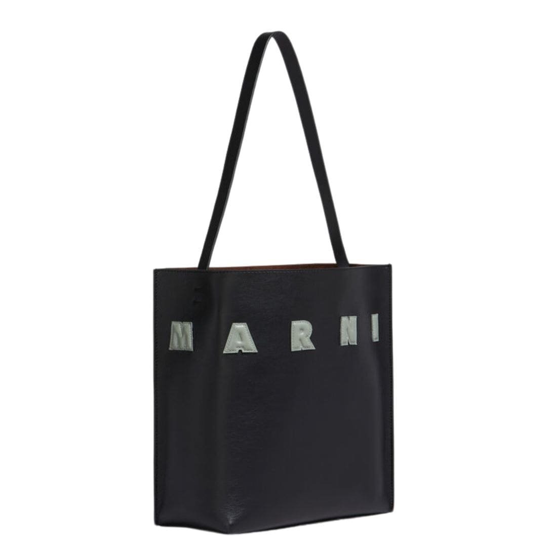MARNI BLACK WHITE LEATHER MUSEO HOBO BAG WITH PATCHES - Image 4