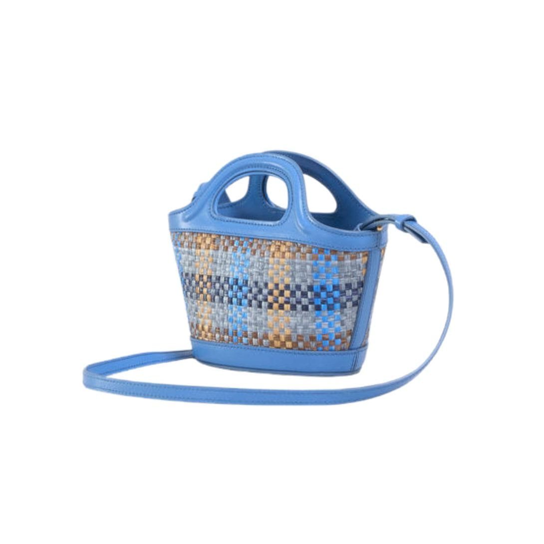 MARNI BLUE LEATHER AND RAFFIA EFFECT FABRIC TROPICALIA MICRO BAG - Image 4
