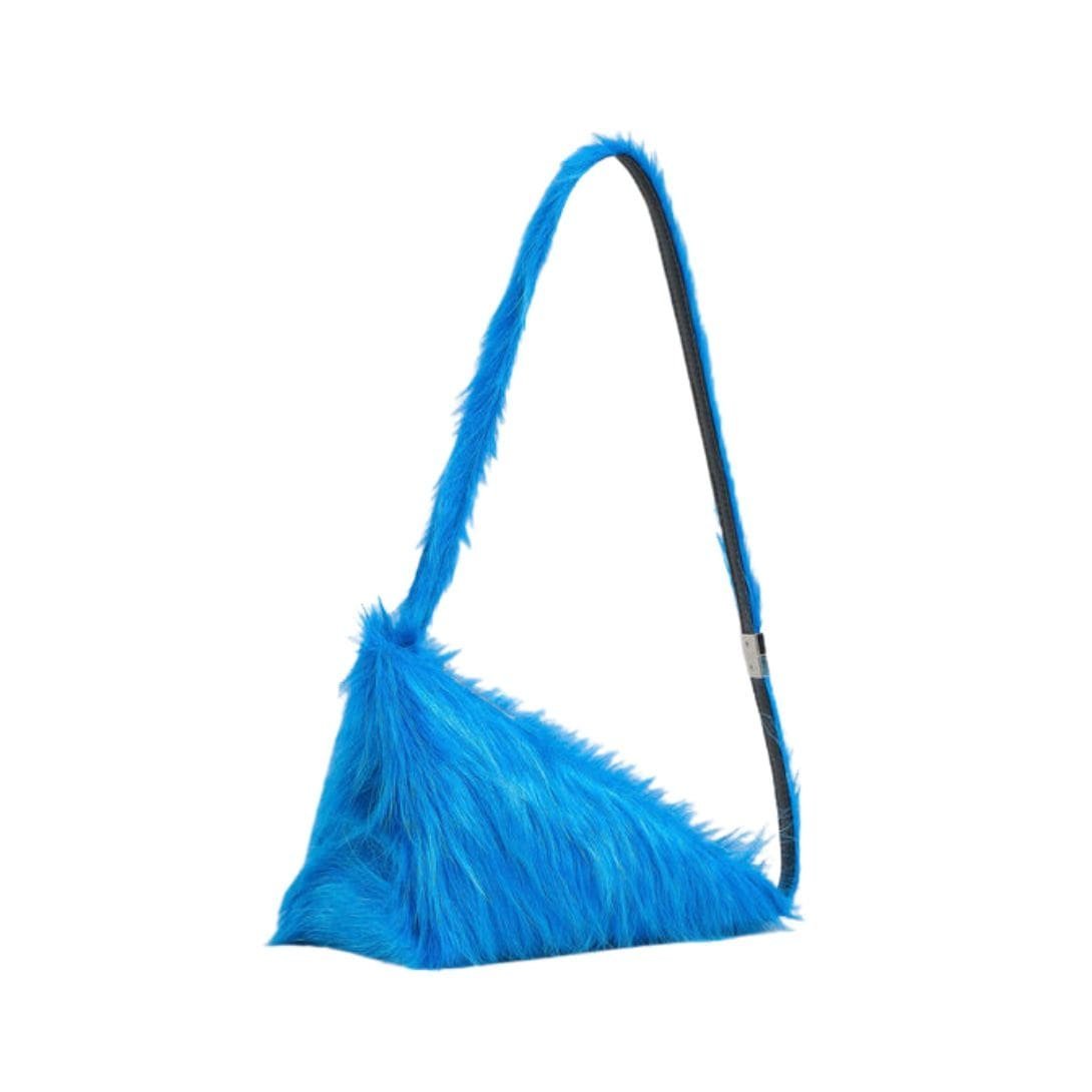 MARNI BLUE LONG HAIR CALFSKIN PRISMA TRIANGLE CROSSBODY BAG - Image 4