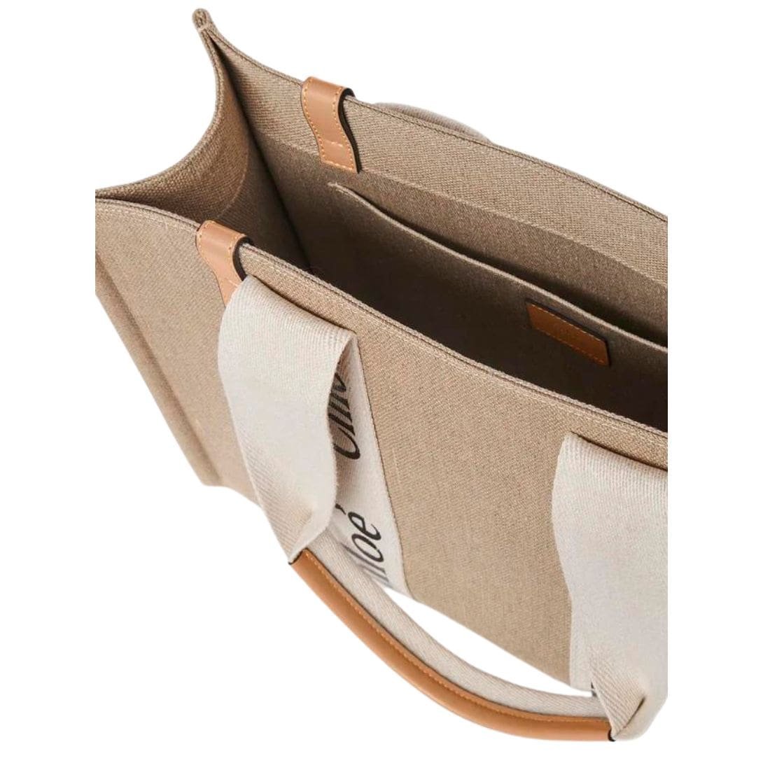 CHLOE MEDIUM WOODY TOTE BAG WHITE & BEIGE - Image 2