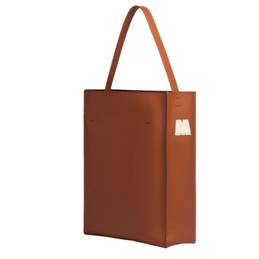 MARNI BROWN AND WHITE LEATHER MUSEO HOBO BAG WITH PATCHES - Image 3