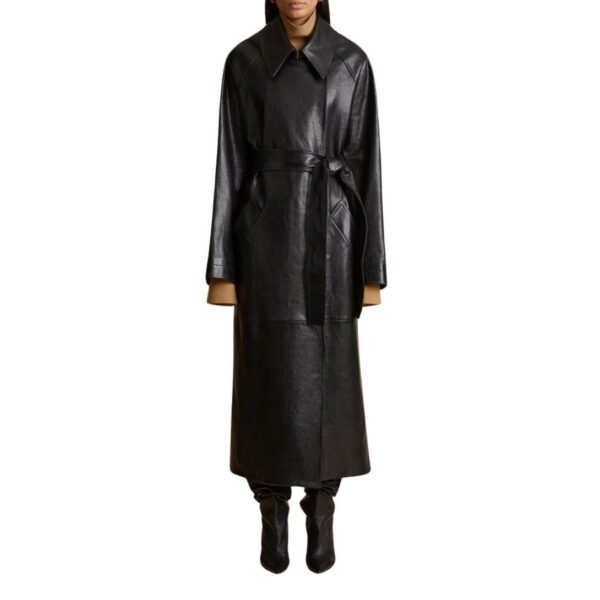 KHAITE THE MINNIE COAT IN BLACK LEATHER