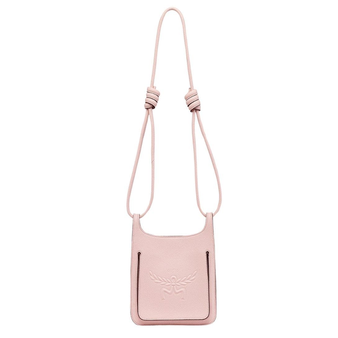 MCM MINI HIMMEL HOBO IN EMBOSSED LOGO LEATHER PINK