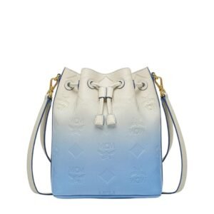 MCM MEDIUM DESSAU DRAWSTRING BAG IN GRADATION MONOGRAM LEATHER BLUE