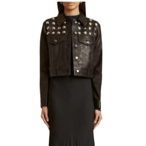 KHAITE THE RIZZO JACKET BLACK LEATHER WITH STUDS