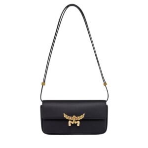 MCM SMALL HIMMEL SHOULDER BAG IN SPANISH CALF LEATHER BLACK