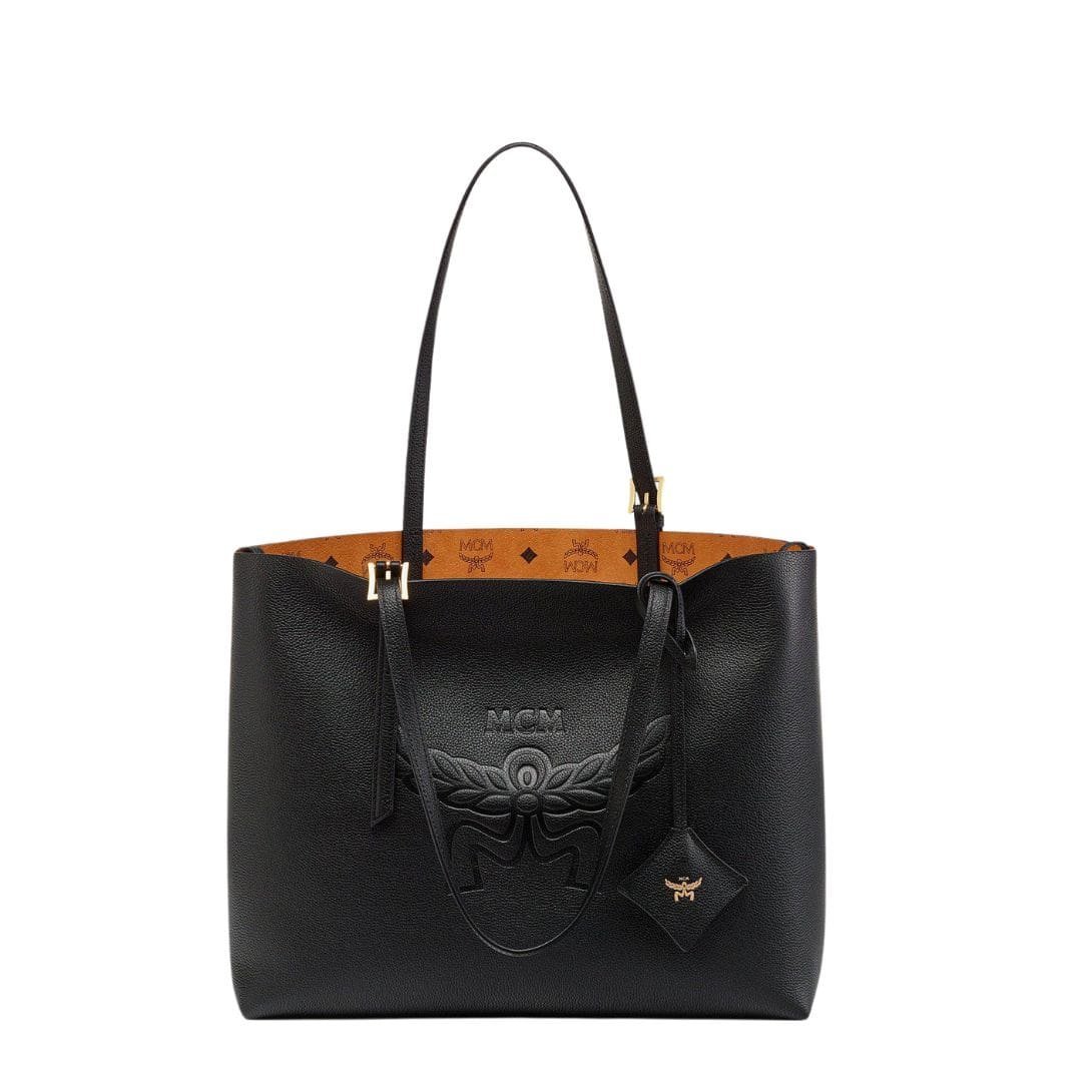 MCM MEDIUM HIMMEL SHOPPER IN EMBOSSED LOGO LEATHER BLACK