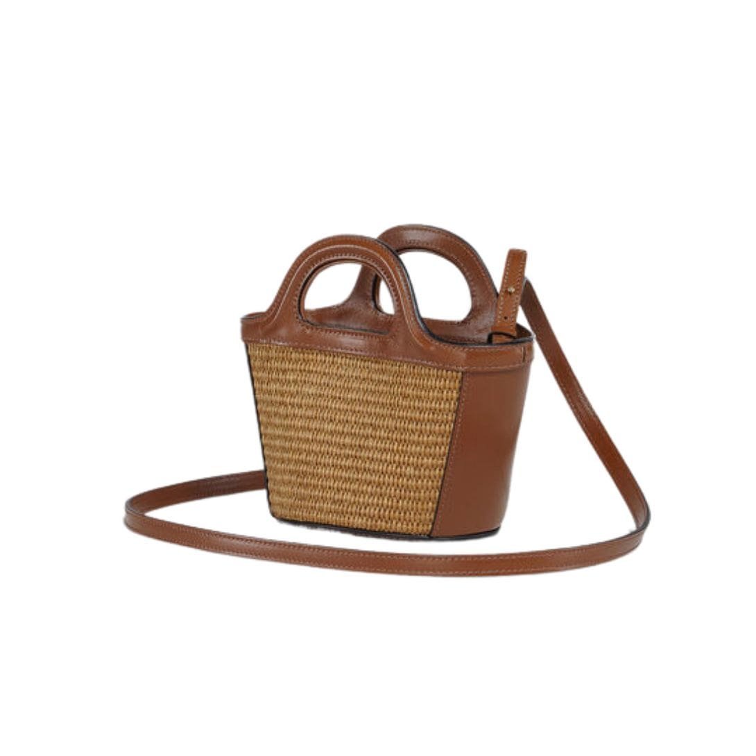 MARNI TROPICALIA MICRO BAG IN LEATHER AND RAFFIA EFFECT FABRIC - Image 4