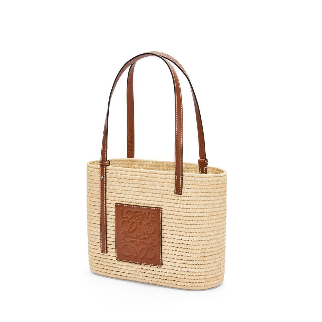 LOEWE SMALL SQUARE BASKET BAG IN RAFFIA AND CALFSKIN - Image 2