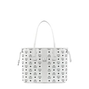 MCM MEDIUM REVERSIBLE LIZ SHOPPER IN VISETOS WHITE