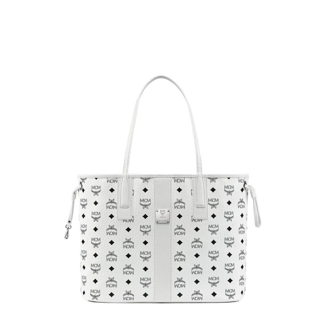 MCM SMALL REVERSIBLE LIZ SHOPPER IN VISETOS WHITE