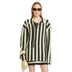 NANUSHKA JORRIT STRIPED TERRY-KNIT SWEATER BLACK/PALE YELLOW