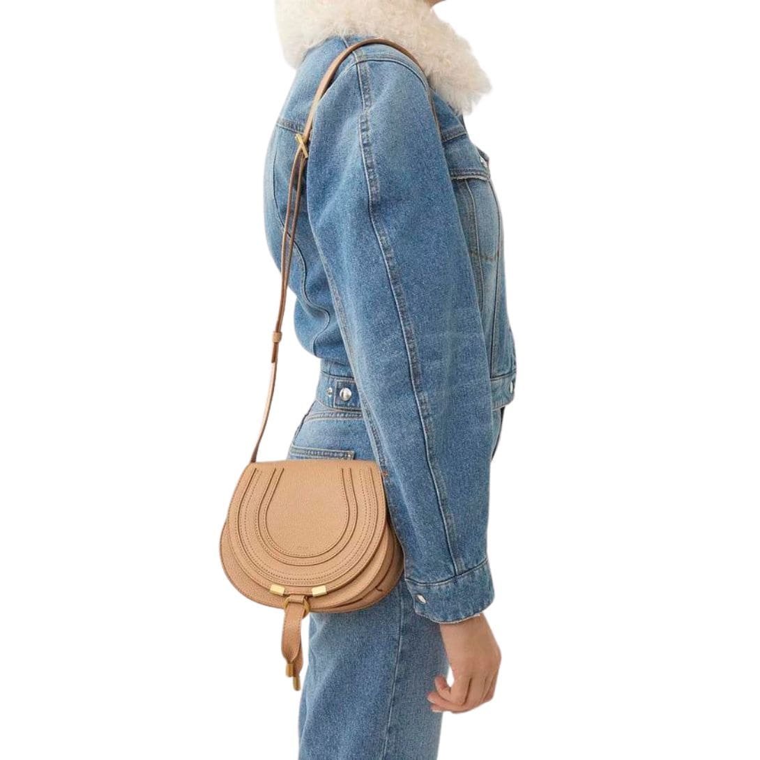 CHLOE MARCIE SMALL SADDLE BAG LIGHT TAN - Image 5