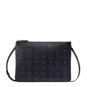 MCM MEDIUM COMPAER SIZE CROSSBODY POUCH IN VISETOS ORIGINAL BLACK