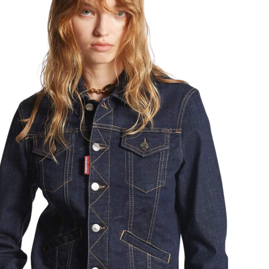 DSQUARED2 DARK RINSE WASH BOYFRIEND JEAN JACKET - Image 5