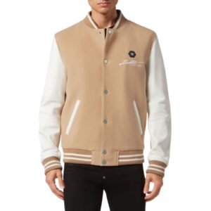 PHILIPP PLEIN WOOL AND LEATHER BOMBER SKULL&BONES