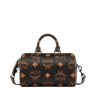 MCM SMALL AREN BOSTON BAG IN MAXI VISETOS BLACK