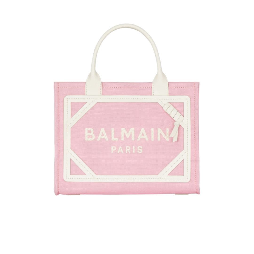 BALMAIN B-ARMY SMALL CANVAS AND LEATHER TOTE BAG