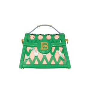 BALMAIN BUZZ DYNASTY BAG IN PATENT LEATHER WITH AN OPENWORK GRID MOTIF