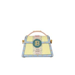 BALMAIN BUZZ DYNASTY SMALL SUEDE BAG WITH EMBOSSED GRID MOTIF AND EMBROIDERY