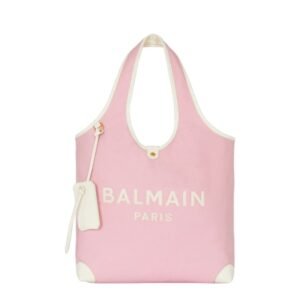 BALMAIN CANVAS AND LEATHER B-ARMY GROCERY BAG