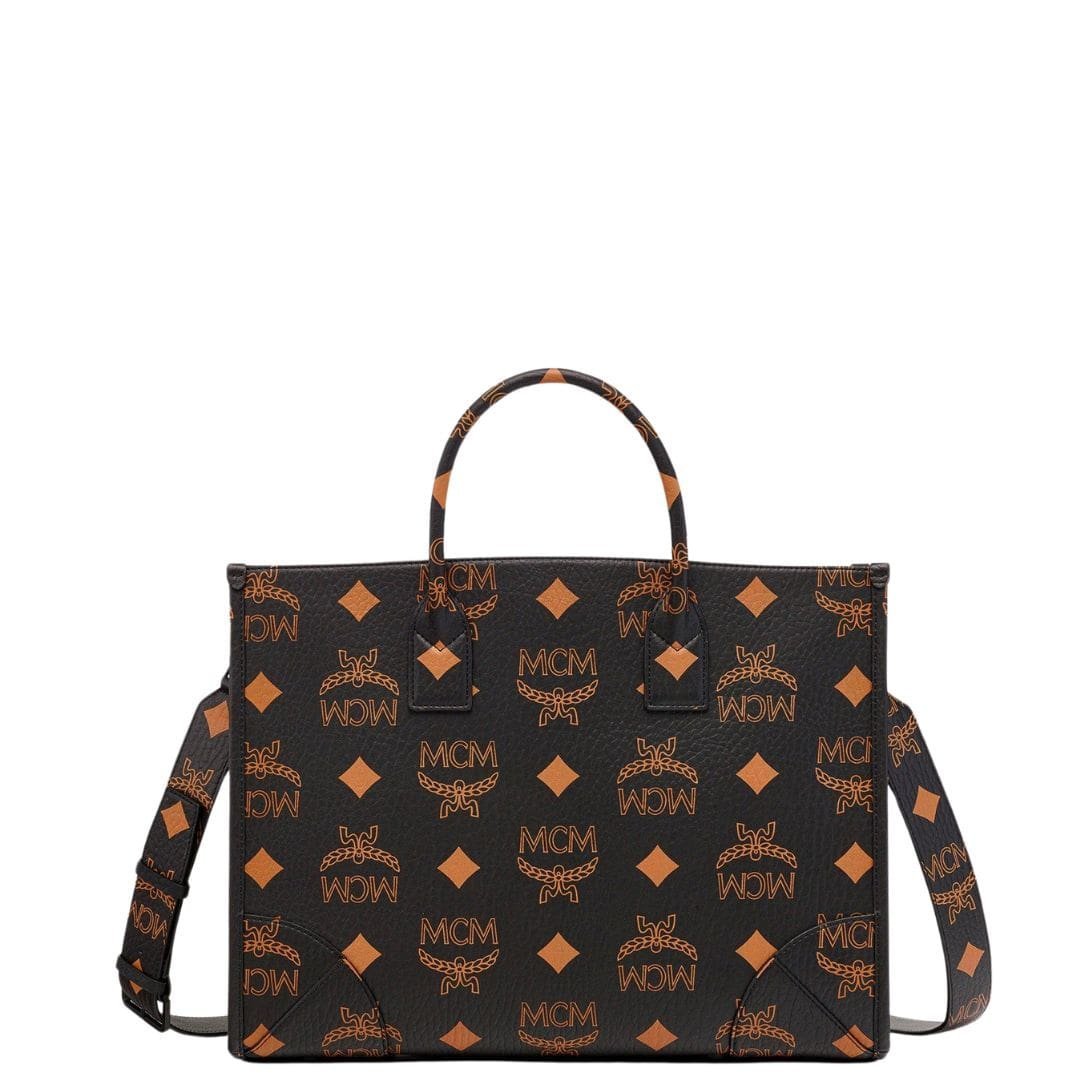 MCM LARGE MUNCHEN TOTE IN MAXI VISETOS BLACK
